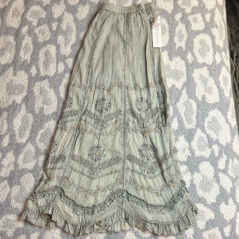 NWT Sage Green Beaded Skirt
